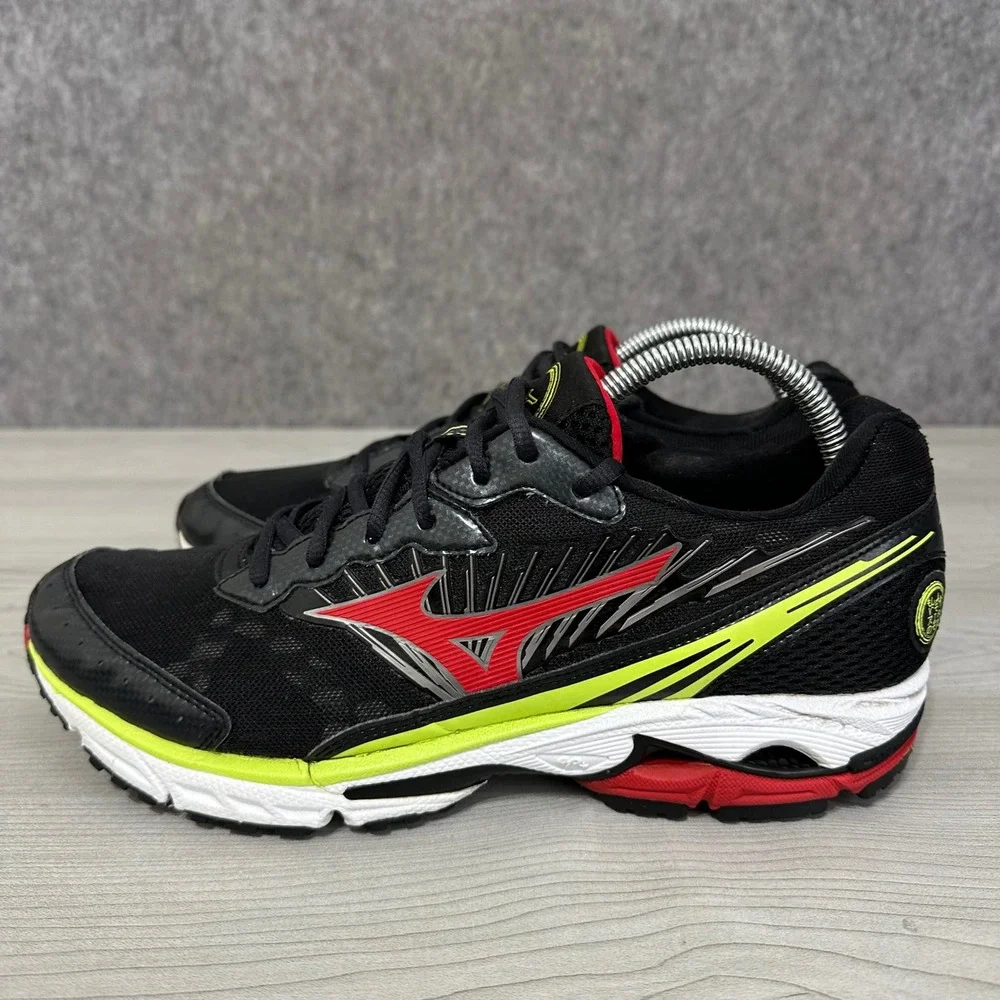 Mizuno Wave Rider 16 Running Shoes Mens 8.5‎ Black Red Yellow Athletic Sneakers